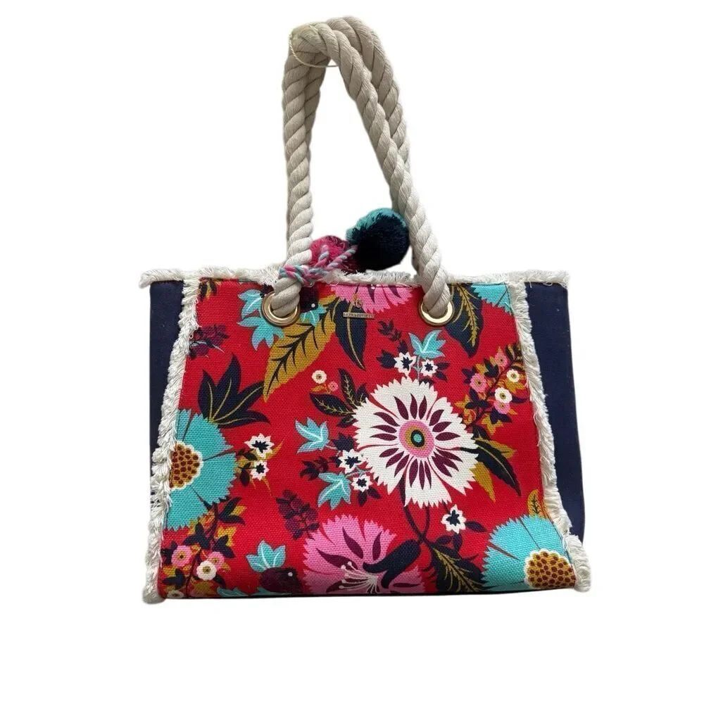 Spartina 449 Daufuskie Island Womens Multicolor Linen Floral Beach Tote Bag